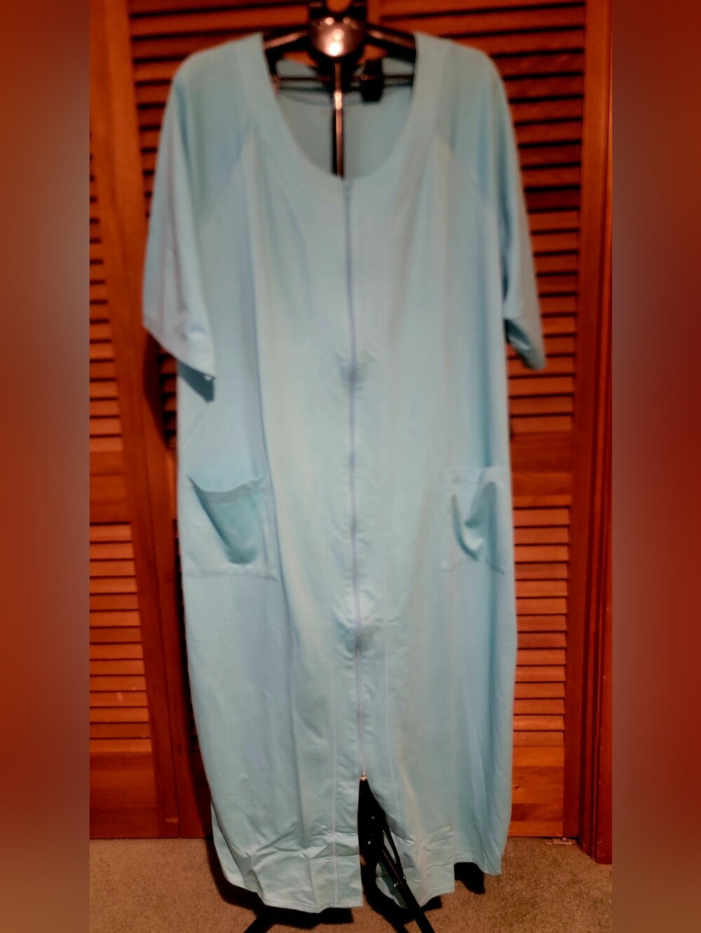 Light Blue Women’s Zip-Front Coat with Pockets